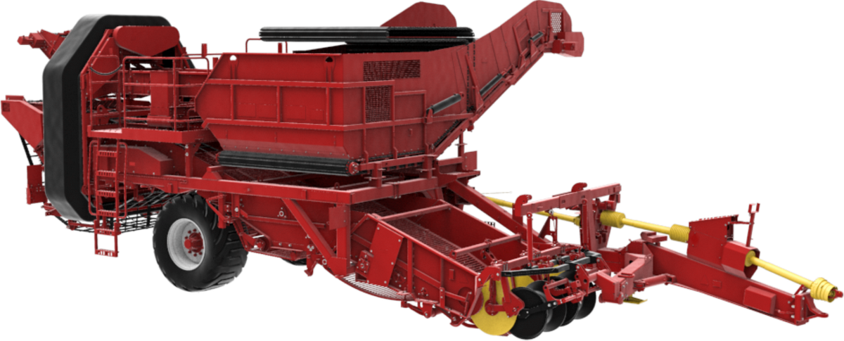 Semi-trailed potato harvester with lateral digging PT2