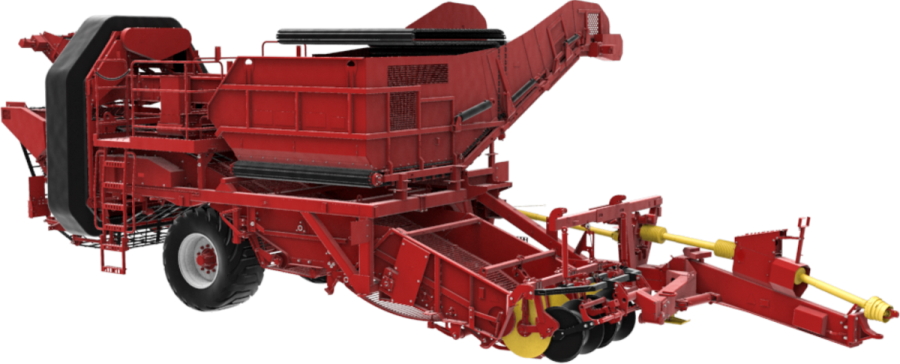 Semi-trailed potato harvester with lateral digging PT2